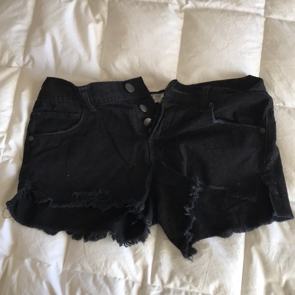 Free People Mid Rise Black Denim Shorts